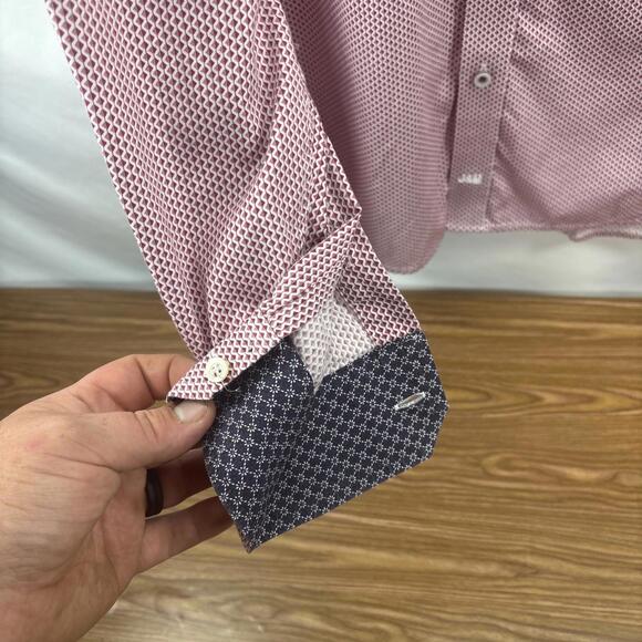 Johnston & Murphy Red Geometric Dress Shirt, Men's XL - Picture 4 of 12